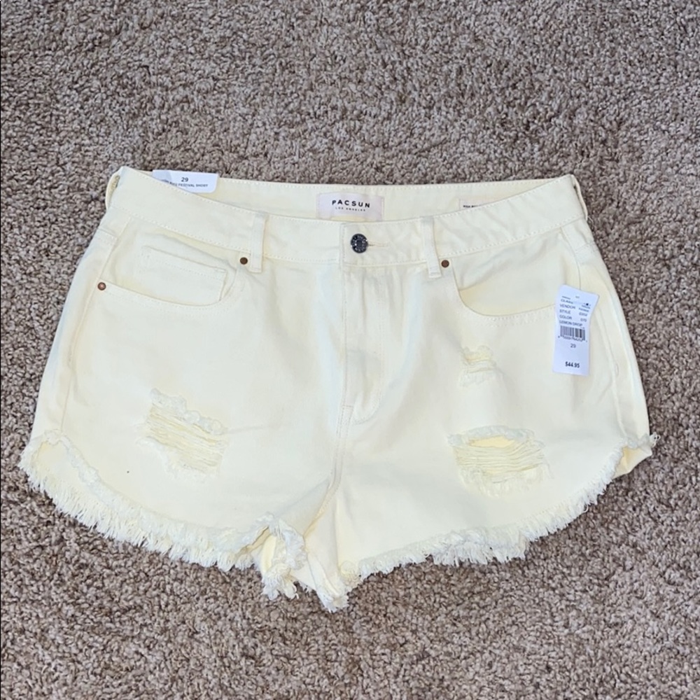 Pacsun high rise denim festival shorts pale yellow